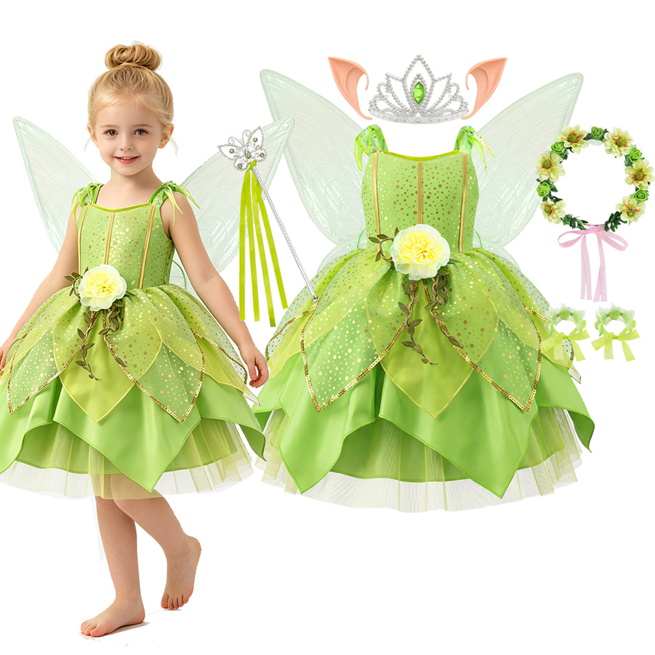 Baby Clothing Europe - Meisjes Groene Bloemenfee Elfenjurk Mouwloos Pailletten